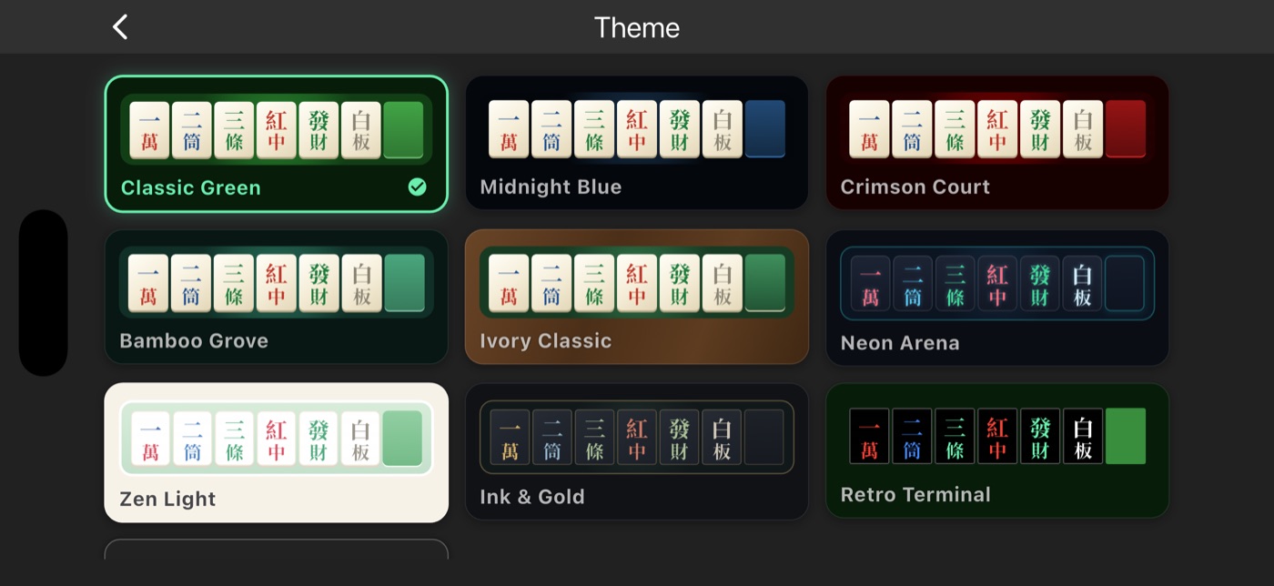 Theme picker showing nine table colour schemes, all free
